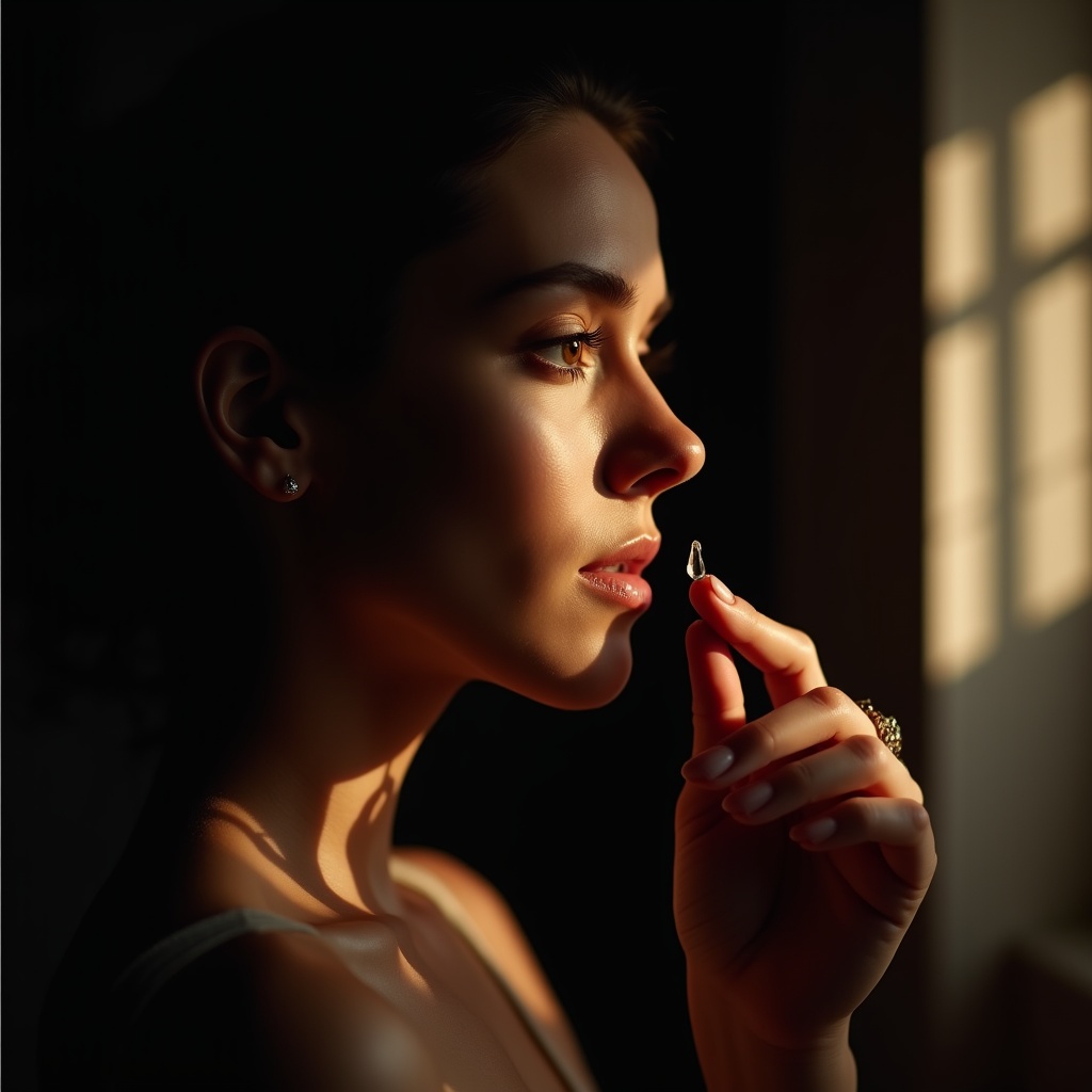 A face caught in cinematic light